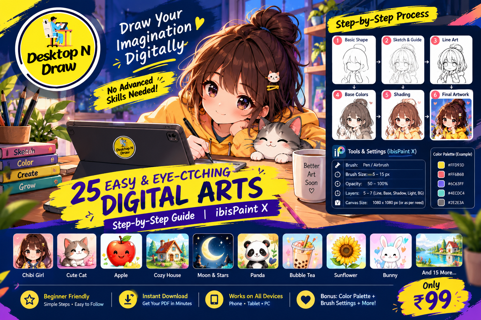 Digital art learning and painting examples